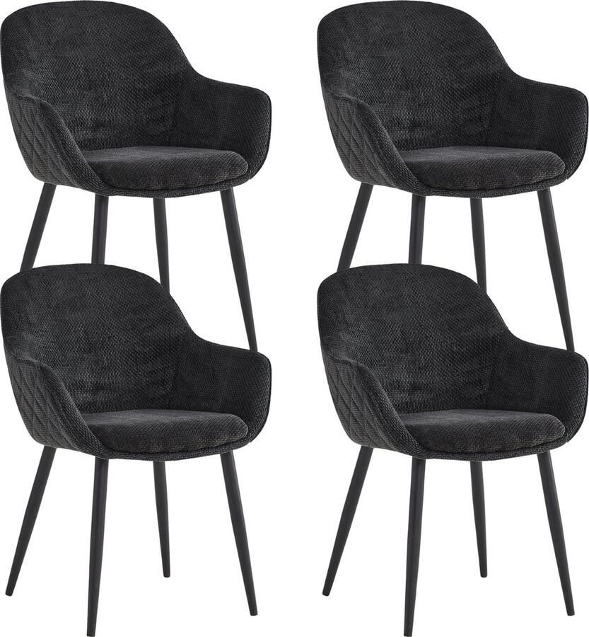 Colenis Metropol Eetkamerstoel Set Van 4 Zwart Linnen Stof Industrieel Met armleuning
