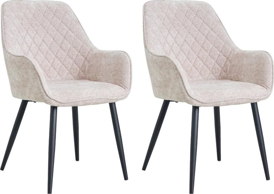 Colenis Milano Eetkamerstoel Set Van 2 Beige Chenille Stof Design Industrieel Metalen poten