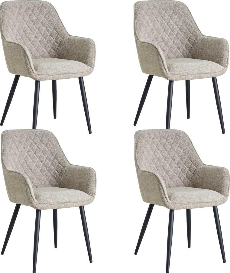 Colenis Milano Eetkamerstoel Set Van 4 Beige Bouclé Design Industrieel Metalen poten