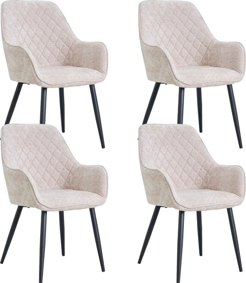 Colenis Milano Eetkamerstoel Set Van 4 Beige Chenille Stof Design Industrieel Metalen poten