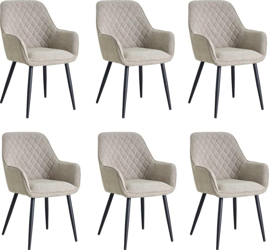 Colenis Milano Eetkamerstoel Set Van 6 Beige Bouclé Design Industrieel Metalen poten