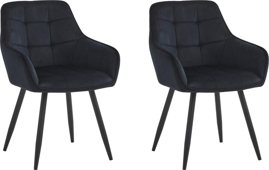 Colenis New York Eetkamerstoel Set Van 2 Zwart Fluweel Velvet Met armleuning