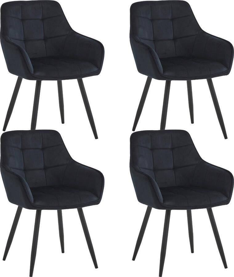 Colenis New York Eetkamerstoel Set Van 4 Zwart Fluweel Velvet Met armleuning