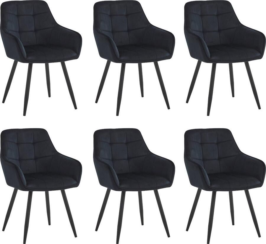 Colenis New York Eetkamerstoel Set Van 6 Zwart Fluweel Velvet Met armleuning