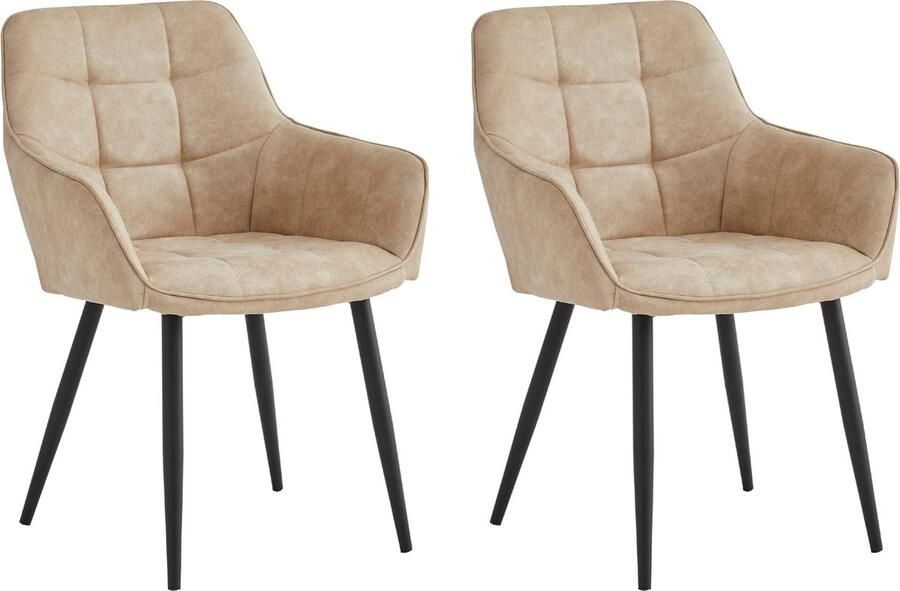 Colenis Oriana Eetkamerstoel Set Van 2 Beige Microfiber Stof Industrieel - Foto 2