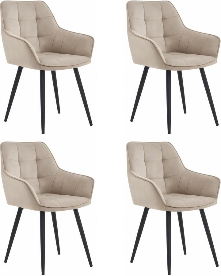 Colenis Oriana Eetkamerstoel Set Van 4 Beige Fluweel Velvet Industrieel - Foto 2