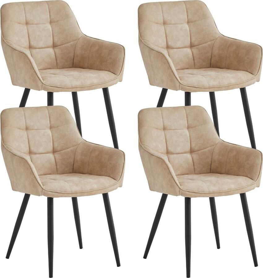 Colenis Oriana Eetkamerstoel Set Van 4 Beige Microfiber Stof Industrieel - Foto 2