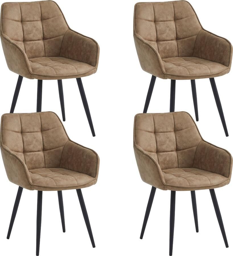 Colenis Oriana Eetkamerstoel Set Van 4 Sand Microfiber Stof Industrieel