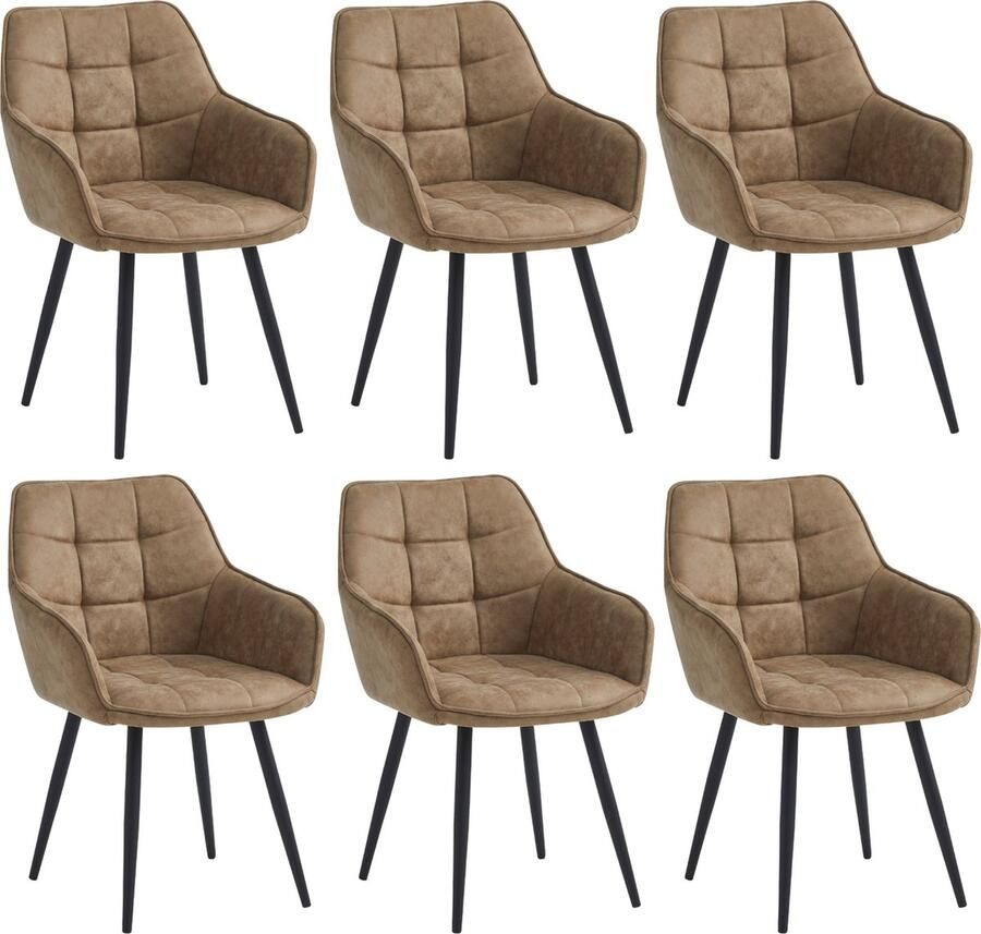 Colenis Oriana Eetkamerstoel Set Van 6 Sand Microfiber Stof Industrieel