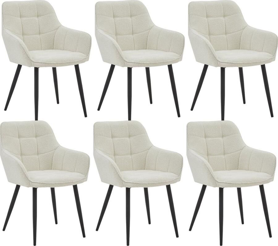 Colenis Oriana Eetkamerstoel Set Van 6 Wit Bouclé Industrieel