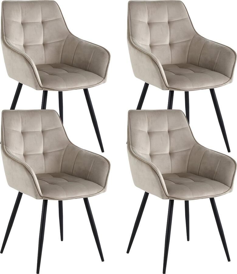 Colenis Lavinia Eetkamerstoel Set Van 4 Okergeel Velvet Met armleuning Zonder Zijstrepen