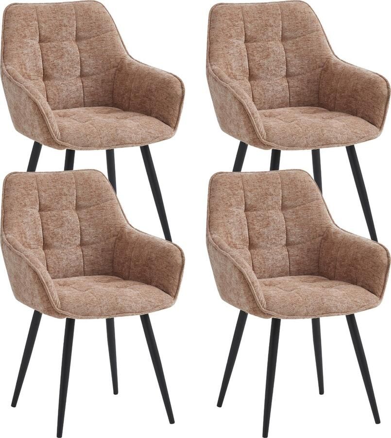 Colenis Oriana Eetkamerstoelen Set Van 4 Champagne Chenille Stof Design