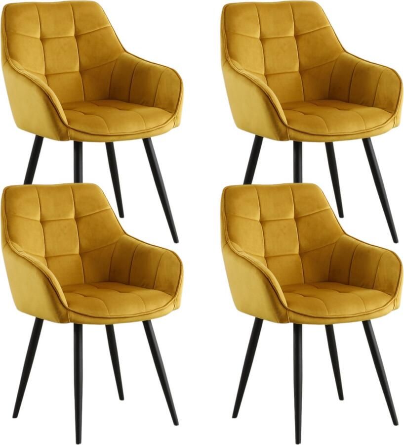 Colenis Oriana Eetkamerstoelen Set Van 4 Okergeel Fluweel Velvet Industrieel Met armleuning Stoel - Foto 2
