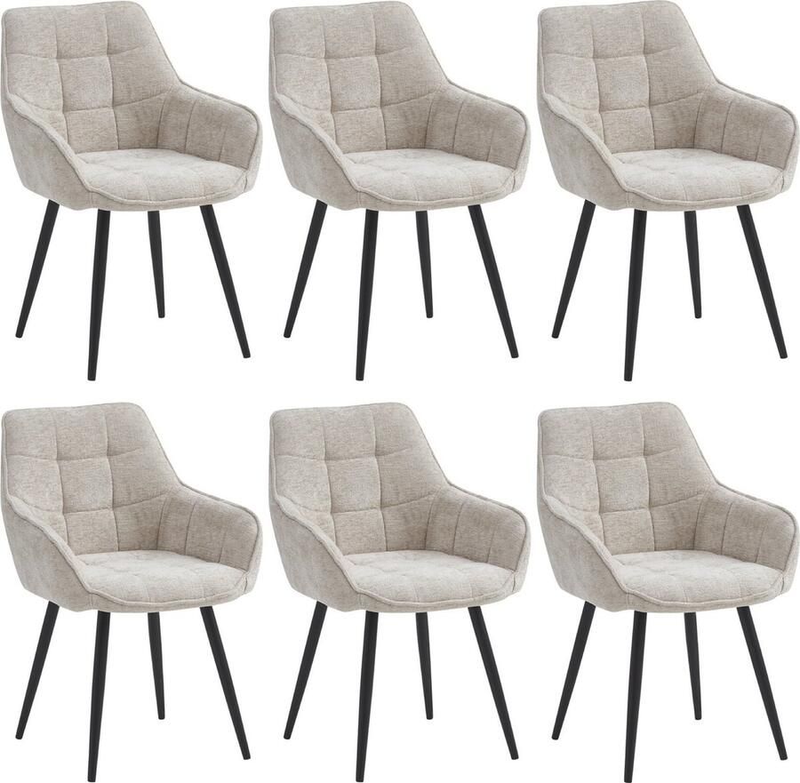 Colenis Oriana Eetkamerstoelen Set Van 6 Beige Chenille Stof Design