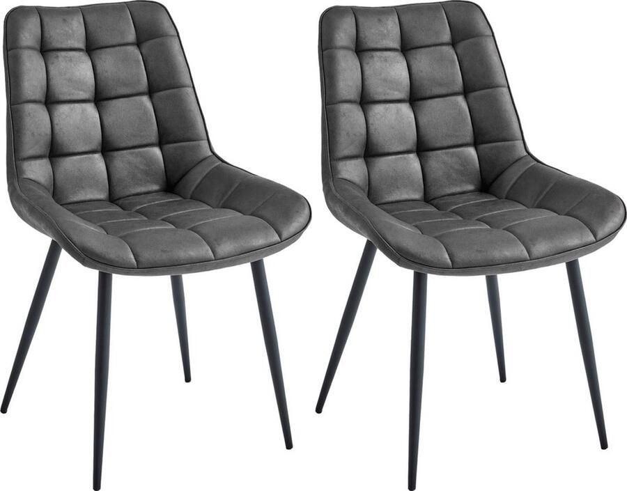 Colenis Quadra Eetkamerstoel Set Van 2 Antraciet Microfiber Stof Industrieel