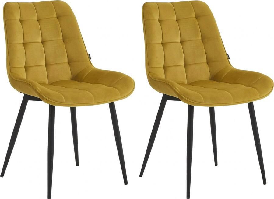 Colenis Quadra Eetkamerstoel Set Van 2 Okergeel Fluweel Industrieel