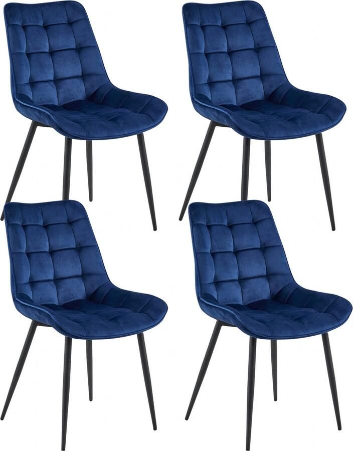 Colenis Quadra Eetkamerstoel Set Van 4 Blauw Fluweel Industrieel
