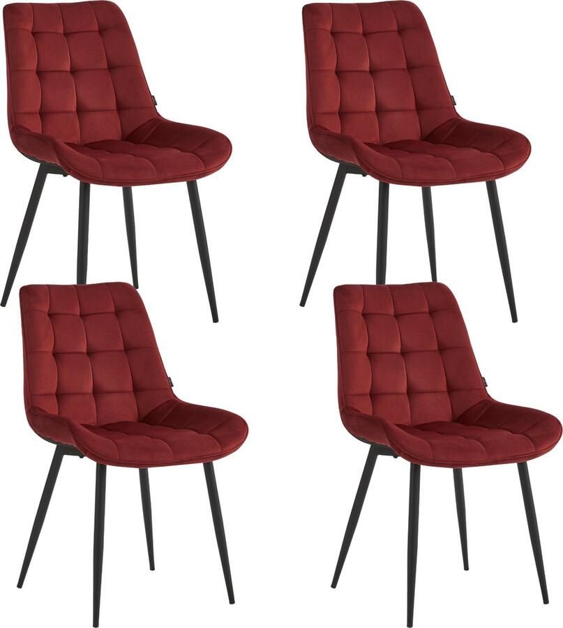 Colenis Quadra Eetkamerstoel Set Van 4 Bordeaux Velvet Design