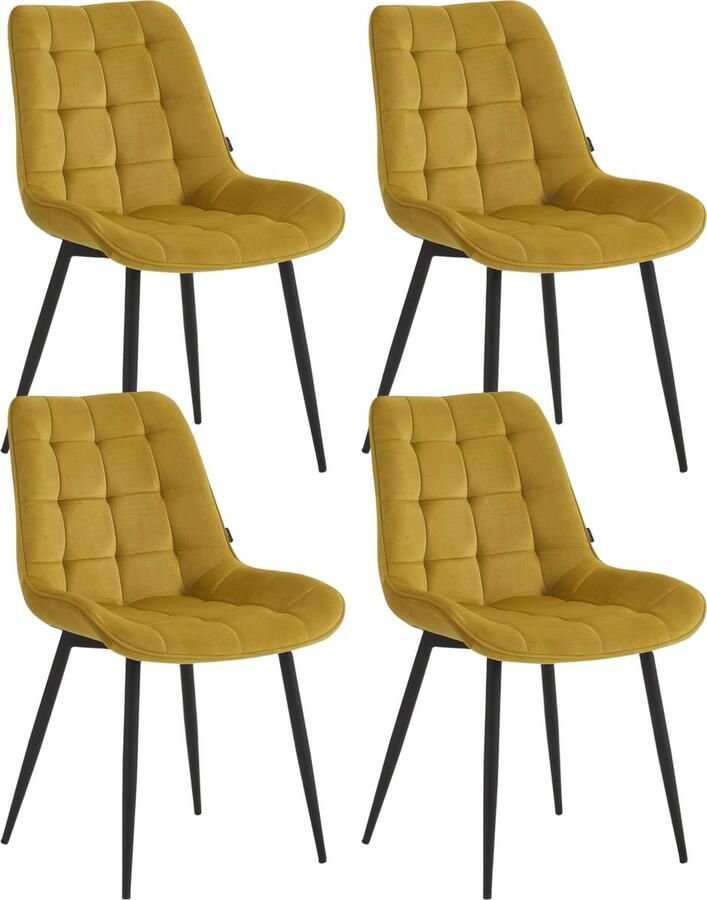 Colenis Quadra Eetkamerstoel Set Van 4 Okergeel Fluweel Industrieel