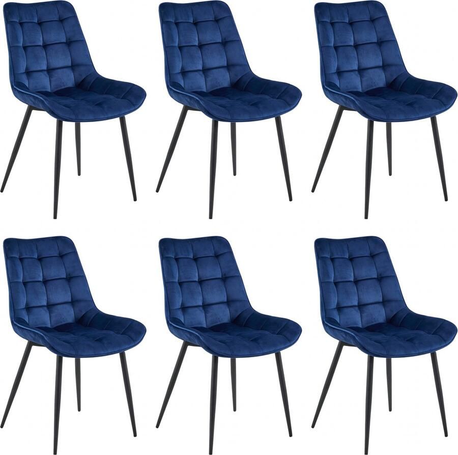 Colenis Quadra Eetkamerstoel Set Van 6 Blauw Fluweel Industrieel