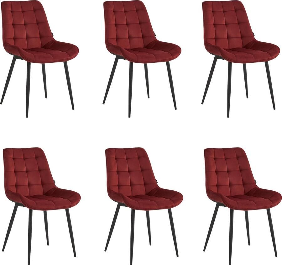 Colenis Quadra Eetkamerstoel Set Van 6 Bordeaux Velvet Design