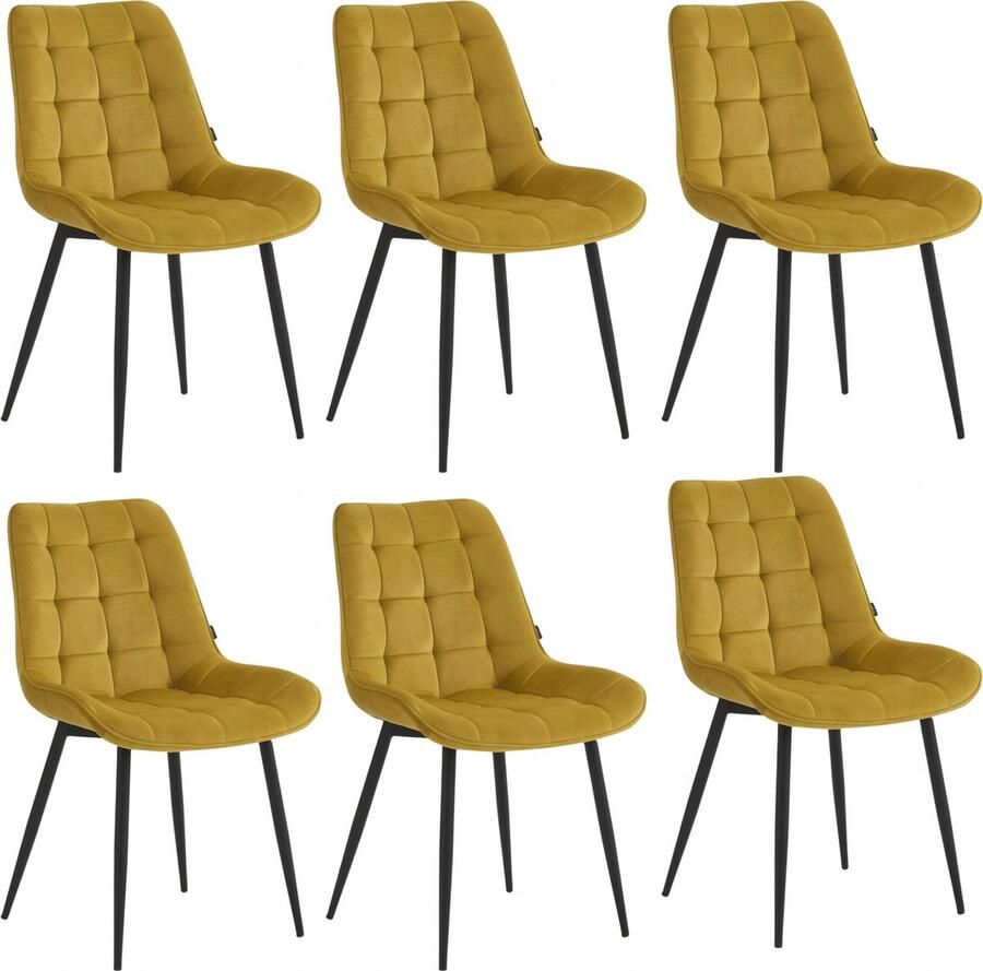 Colenis Quadra Eetkamerstoel Set Van 6 Okergeel Fluweel Industrieel