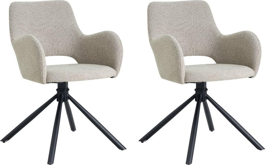 Colenis Roma Eetkamerstoel Set Van 2 Beige Bouclé Design Industrieel Metalen poten