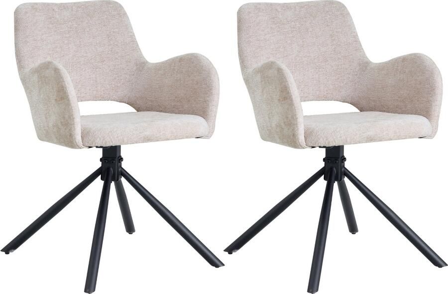 Colenis Roma Eetkamerstoel Set Van 2 Beige Chenille Stof Design Industrieel Metalen poten