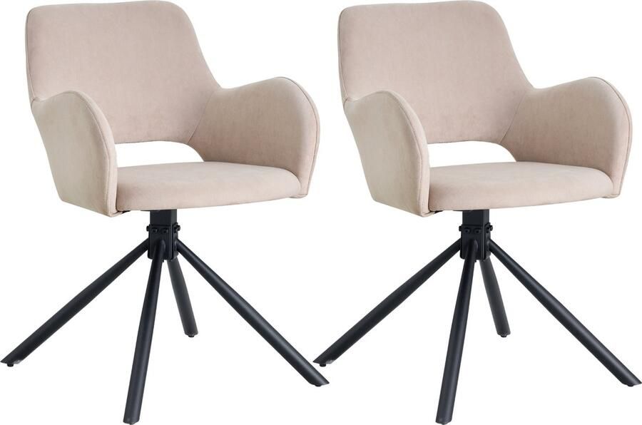 Colenis Roma Eetkamerstoel Set Van 2 Beige Velvet Fluweel Design Industrieel Metalen poten