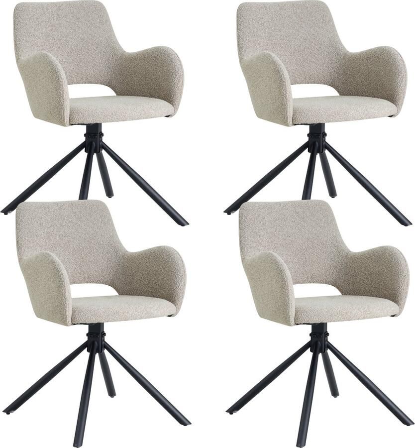 Colenis Roma Eetkamerstoel Set Van 4 Beige Bouclé Design Industrieel Metalen poten