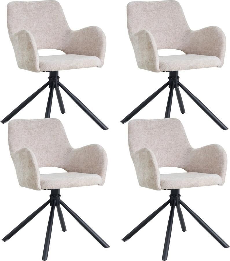 Colenis Roma Eetkamerstoel Set Van 4 Beige Chenille Stof Design Industrieel Metalen poten