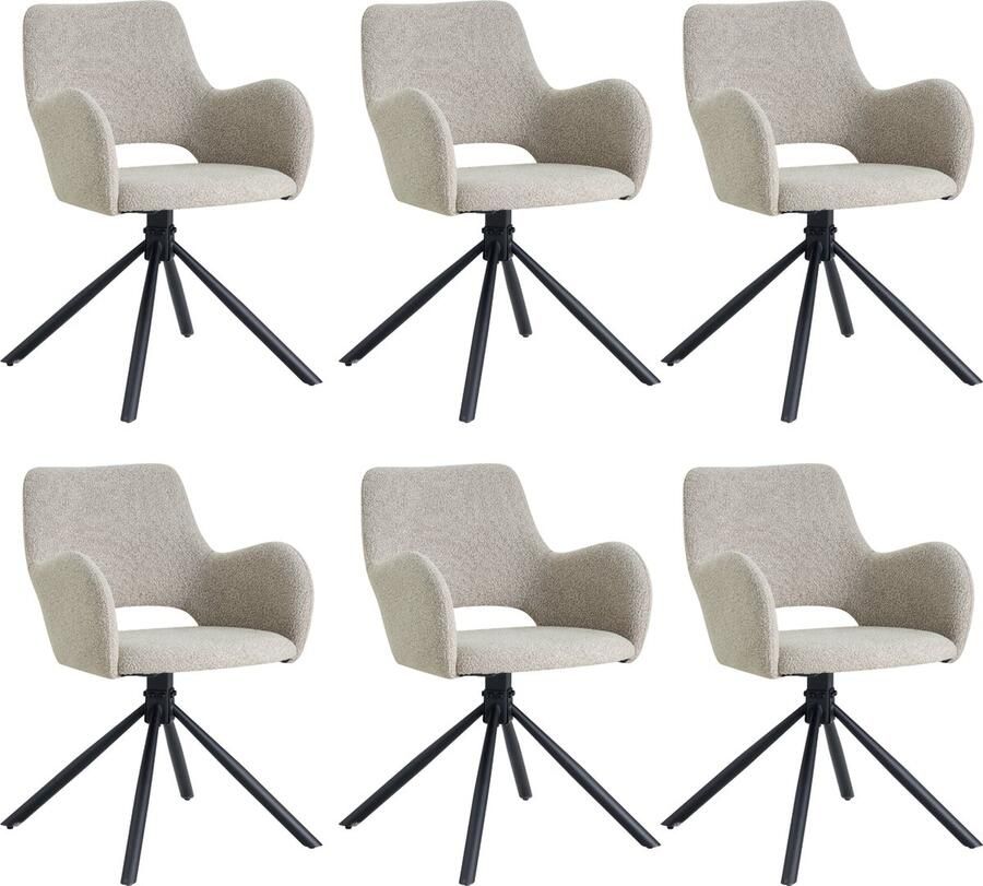 Colenis Roma Eetkamerstoel Set Van 6 Beige Bouclé Design Industrieel Metalen poten