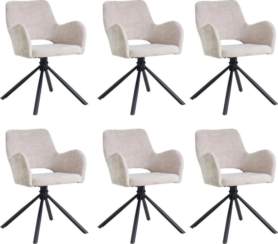 Colenis Roma Eetkamerstoel Set Van 6 Beige Chenille Stof Design Industrieel Metalen poten