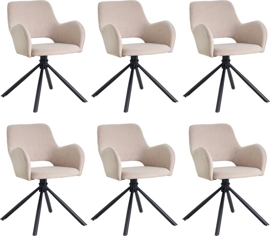 Colenis Roma Eetkamerstoel Set Van 6 Beige Velvet Fluweel Design Industrieel Metalen poten
