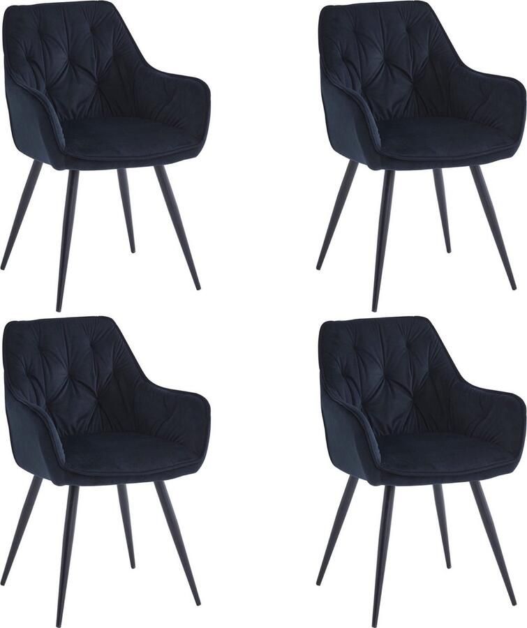 Colenis Iris Eetkamerstoel Zwart Set Van 4 Fluweel Velvet Design Met armleuning - Foto 2