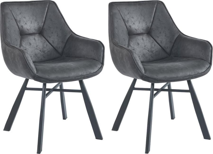 Colenis Solido Eetkamerstoel Set van 2 Antraciet Microfiber Stof Industrieel Met armleuning Stoel