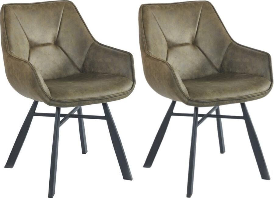 Colenis Solido Eetkamerstoel Set van 2 Groen Microfiber Stof Industrieel Met armleuning Stoel