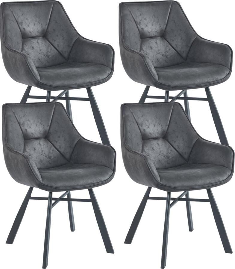 Colenis Solido Eetkamerstoel Set van 4 Antraciet Microfiber Stof Industrieel Met armleuning Stoel