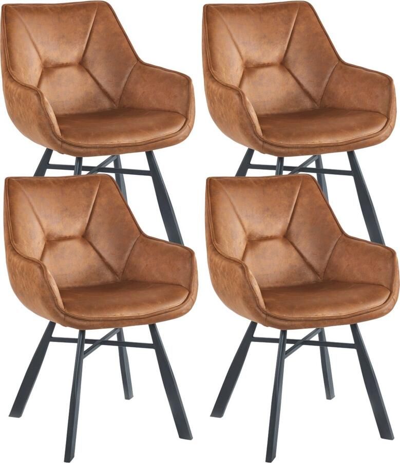 Colenis Solido Eetkamerstoel Set van 4 Cognac Microfiber Stof Industrieel Met armleuning Stoel