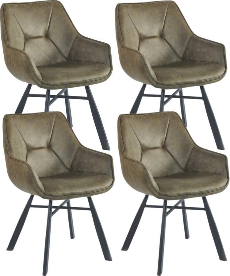 Colenis Solido Eetkamerstoel Set van 4 Groen Microfiber Stof Industrieel Met armleuning Stoel