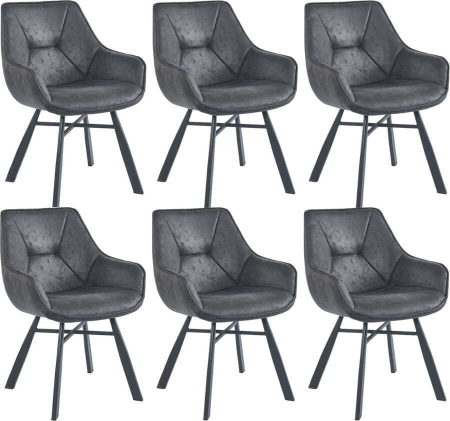 Colenis Solido Eetkamerstoel Set van 6 Antraciet Microfiber Stof Industrieel Met armleuning Stoel