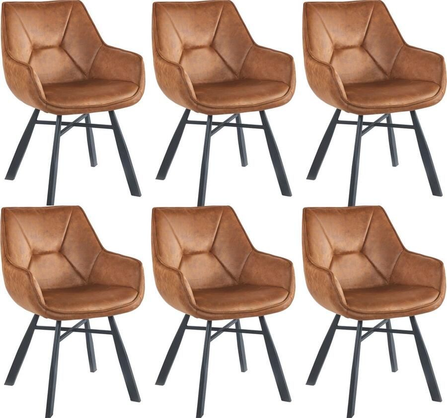 Colenis Solido Eetkamerstoel Set van 6 Cognac Microfiber Stof Industrieel Met armleuning Stoel