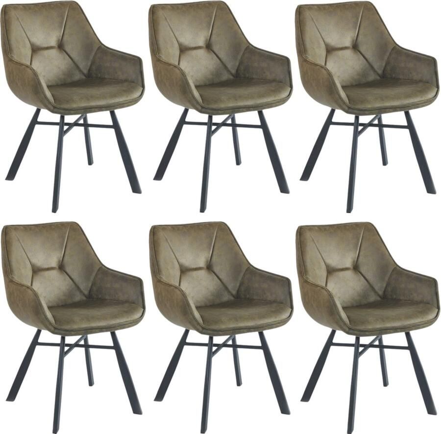 Colenis Solido Eetkamerstoel Set van 6 Groen Microfiber Stof Industrieel Met armleuning Stoel