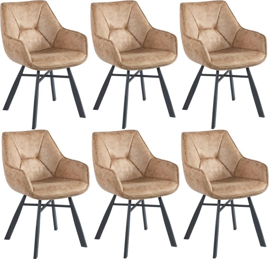 Colenis Solido Eetkamerstoel Set van 6 Wood Microfiber Stof Industrieel Met armleuning Stoel