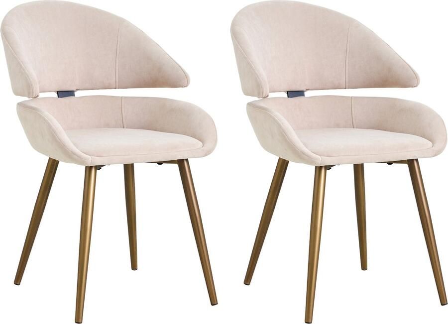 Colenis Torino Eetkamerstoel Set Van 2 Beige Velvet Fluweel Design Industrieel Geborsteld Goud Poten Metalen poten