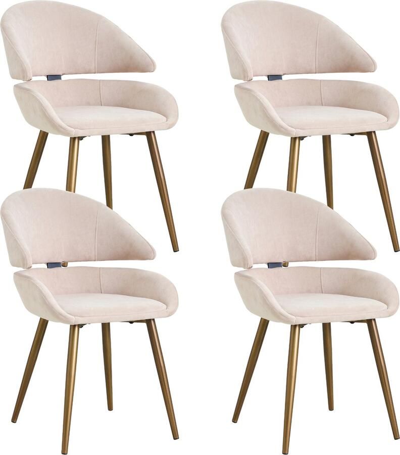 Colenis Torino Eetkamerstoel Set Van 4 Beige Velvet Fluweel Design Industrieel Geborsteld Goud Poten Metalen poten