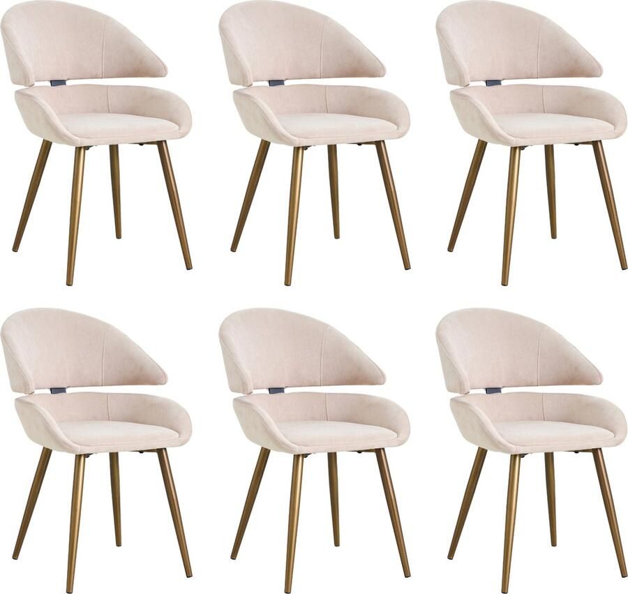 Colenis Torino Eetkamerstoel Set Van 6 Beige Velvet Fluweel Design Industrieel Geborsteld Goud Poten Metalen poten