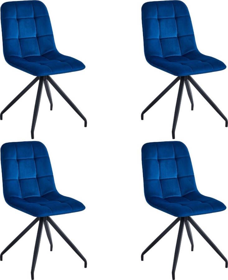 Colenis Ela Eetkamerstoel Set Van 4 Blauw Velvet X-Poot