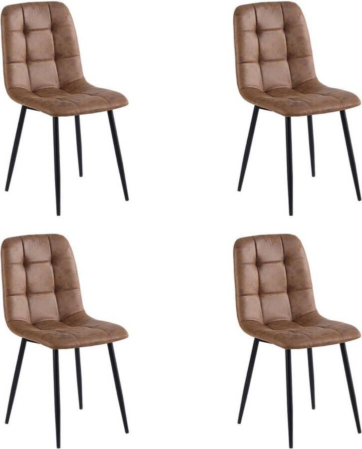 Colenis Ela Eetkamerstoel Set Van 4 Cognac Microfiber Microvezel Industrieel