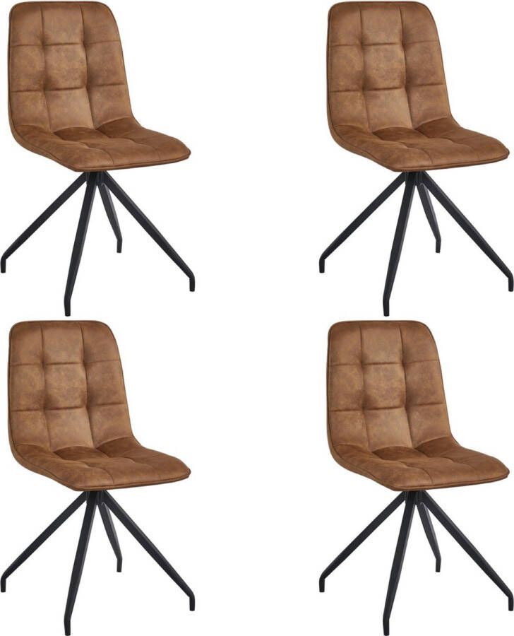 Colenis Ela Eetkamerstoel Set Van 4 Cognac Microfiber X-Poot